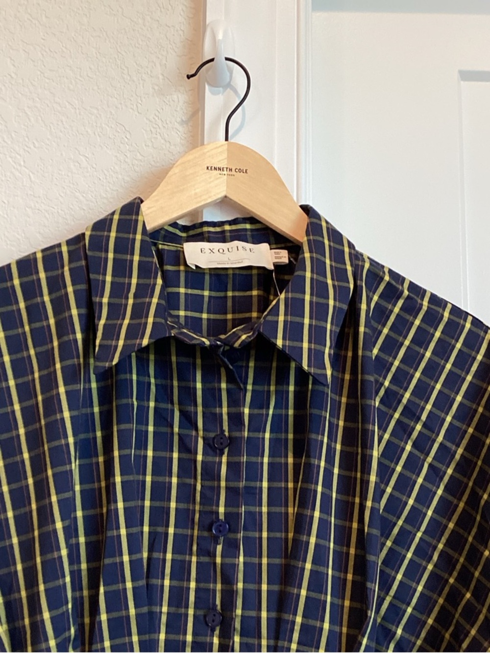 Exquise Tobie Collared Button-Down Mini Shirt Dress Anthropologie Navy Plaid NEW - Picture 2 of 15
